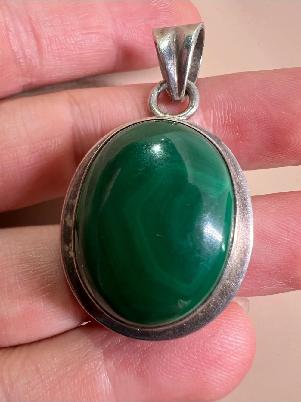 Green Oval Stone Sterling Pendant